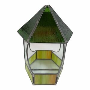 Vintage Stained Glass Wall/Freestanding CANDLE HOLDER or Terrarium Mirrored